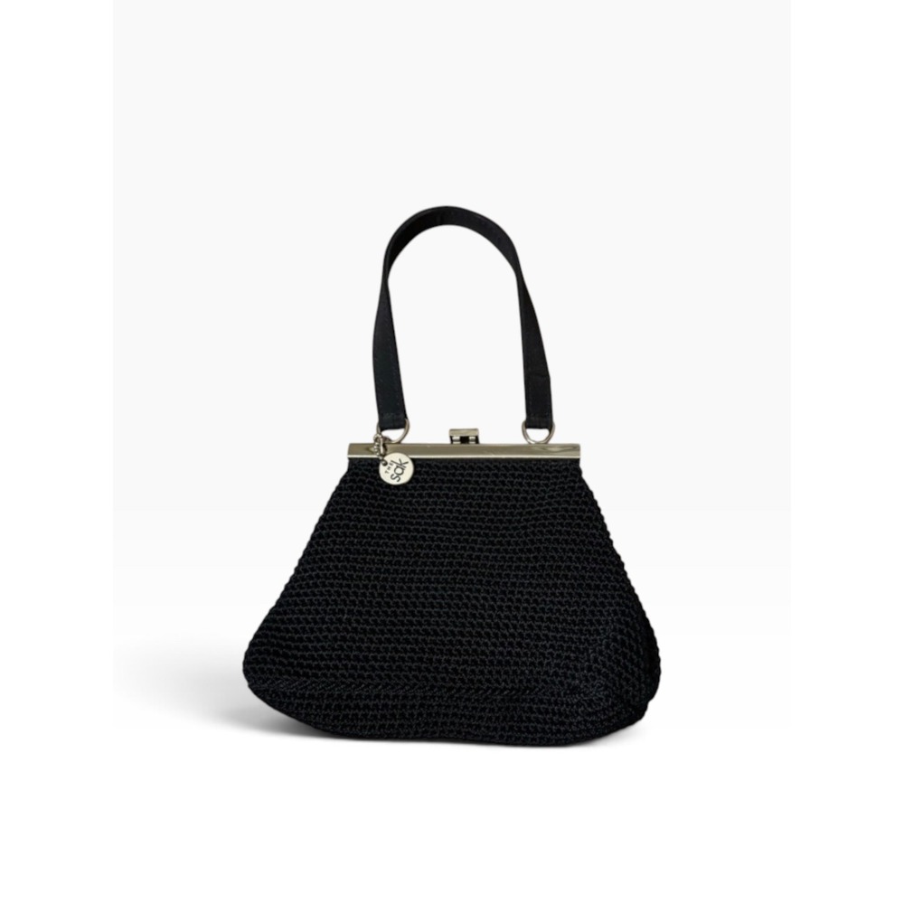 The Sak Micro Mini Black Crochet Kiss Lock Frame Top Handle Bag Y2K